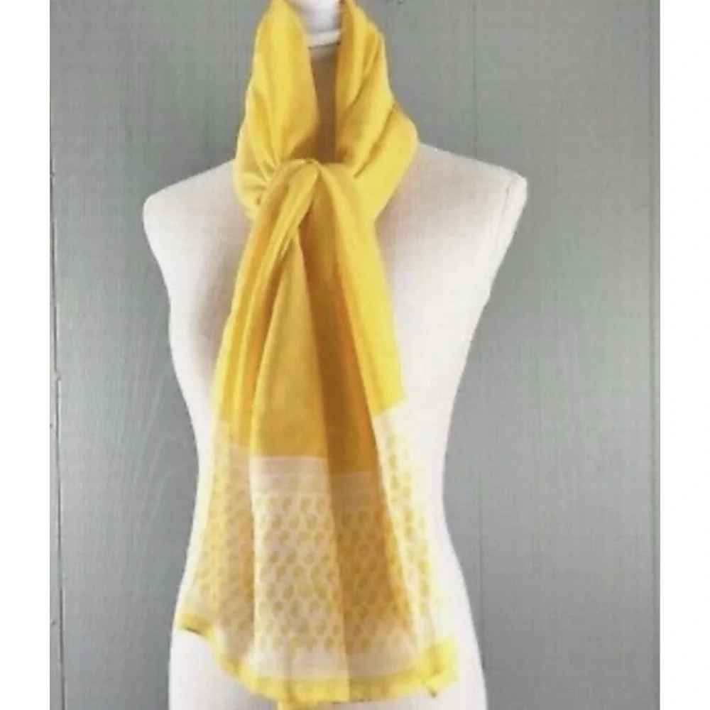 Vintage Estee Lauder Golden Yellow Scarf Paisley Print Border Large Wrap Retro